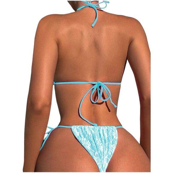 Boutique Women's Blue Bikini With Lace Overlay Large Set - Picture 3 of 14